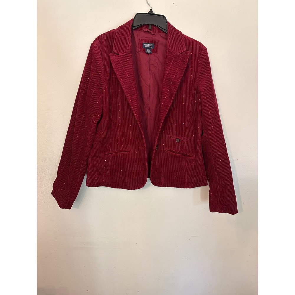 American Eagle Blazer Womens Large Red Excellent Sequin Corduroy Jacket